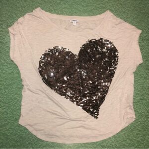 Express Women's Cream Sequin Heart Top Sz Large